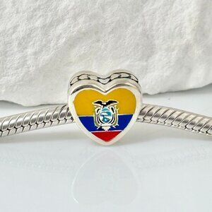 Pandora Ecuador Flag S925 Silver Heart Bead Charm